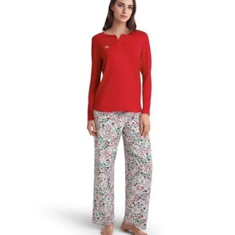 Hue Sleepwear Womens 2PC Pajama Set Red Large Reindeer Penguin Floral PJs NEW